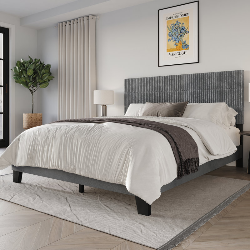 Lit plateforme tapissier Muehlebach, Simple, Gris