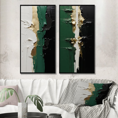 «Golden Green» et «Black Ink Merge I», ensemble de 2 reproductions d'art abstrait