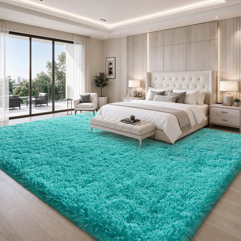 Solid Rug Soft Fluffy Blue Indoor Area Rug for Living Room Bedroom Nursery Kids Room, Rectangle 9' x 12', Teal Blue