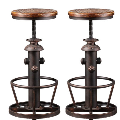 Set Of 2 Antique Industrial Round Bottom Adjustable Height Cafe Coffee Retro Vintage Stylish Water Pipe Design Pub Kitchen Bar Stool