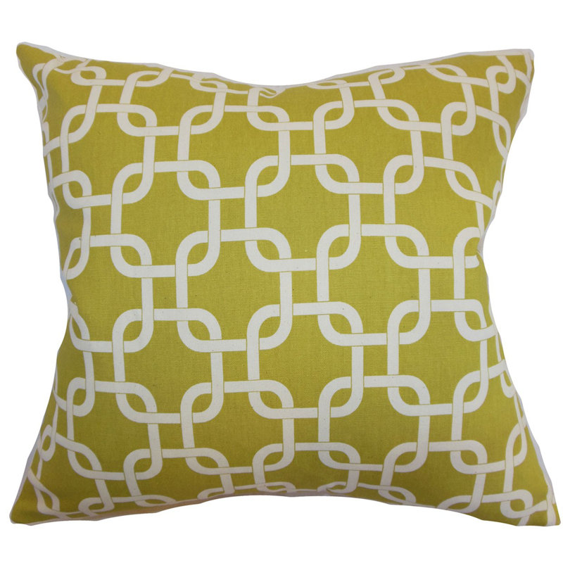 Geometric Cotton Reversible Throw Pillow, 18" x 18", Yellow Natural, No Fill
