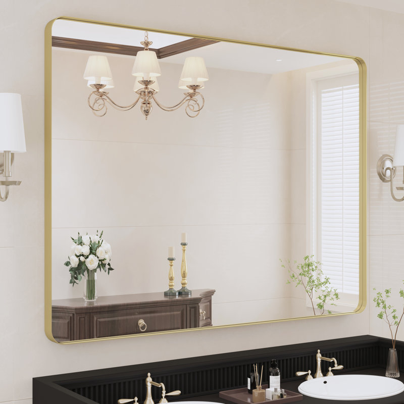 Miroir de salle de bain mural et d'angle Lesamuel, 36 po x 48 po, Doré