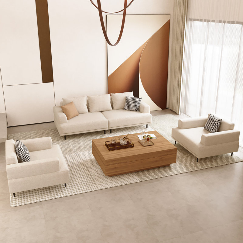 Ensemble de salon moderne 3 pièces avec canapé de 82,67 pouces et 2 fauteuils à assise profonde pour bureau de salle familiale beige