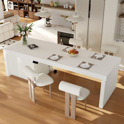 Clutter Solved — 110.2" Electric White Height-Adjustable Table With Side Cabinet