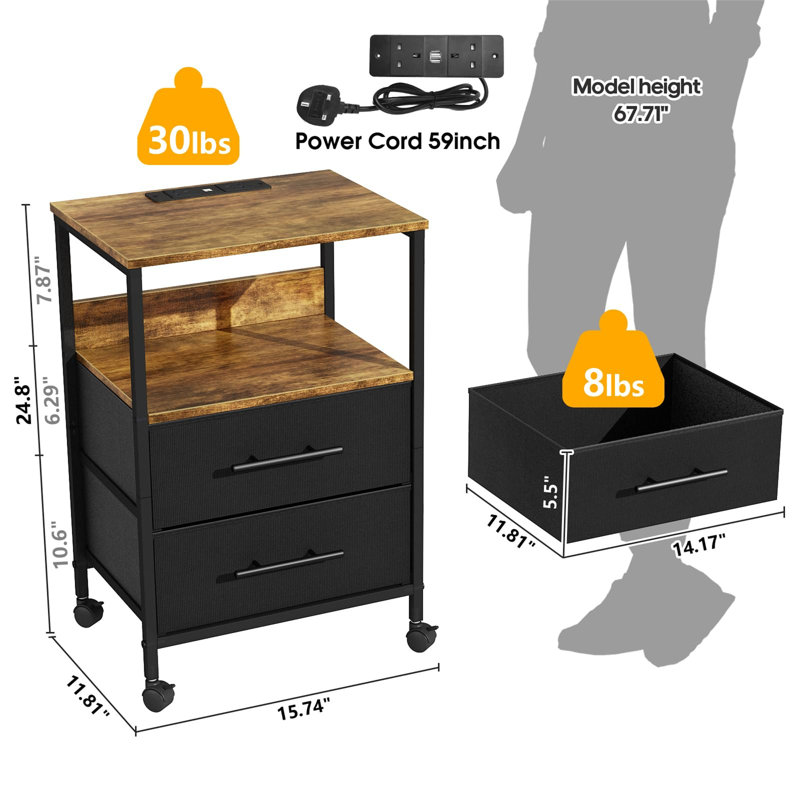 Holloman 40cm W Metal Bedside Table