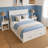 Modern Queen Size Platform Bed with 6 Storage Drawers and Wood Slat Support-1498247363