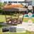 5'x3' Outdoor Wooden Patio Gazebo, Waterproof Oxford Canopy with Backrest Bench, Breathable Tabletop & Rust-Resistant Frame for Garden Deck