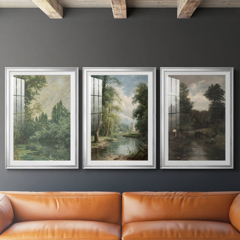 Paysage rétro CXCVII - impression encadrée sur mesure de qualité supérieure - 3 pièces, H 21 po x l 30 po, Argent argent