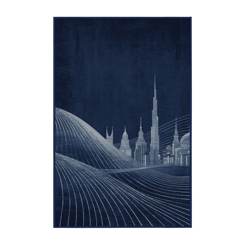 Tapis bleu moelleux moelleux et moelleux à motif arc-en-ciel moderne et bleu marine, 5 x 8