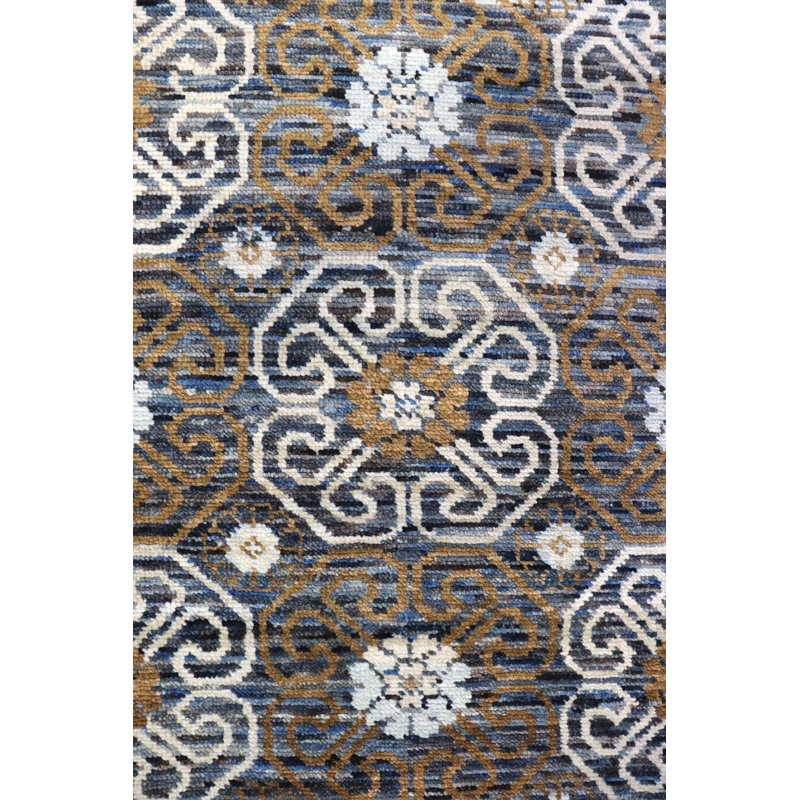 Khotan Wool Geometric Area Rug in Brown/Charcoal/White, Rectangle 5' x 7'