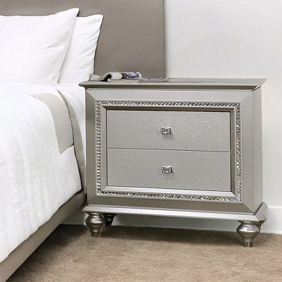 Exquisite Champagne Finish Nightstand With Crystal Trim And Premium Drawer Design, Blending Traditional Craftsmanship With Modern Luxury