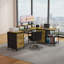 Bureau en L 114 po avec concentrateur électrique, bureau de jeu industriel - 6 tiroirs, support pour écran amovible, bureau rustique brun