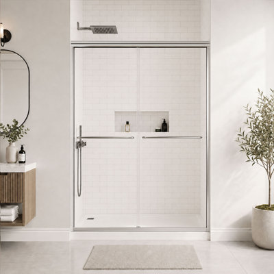56-60" W x 76" H Double Sliding Frame Shower Door with 1/4"（6mm） Clear Tempered Glass, Chrome