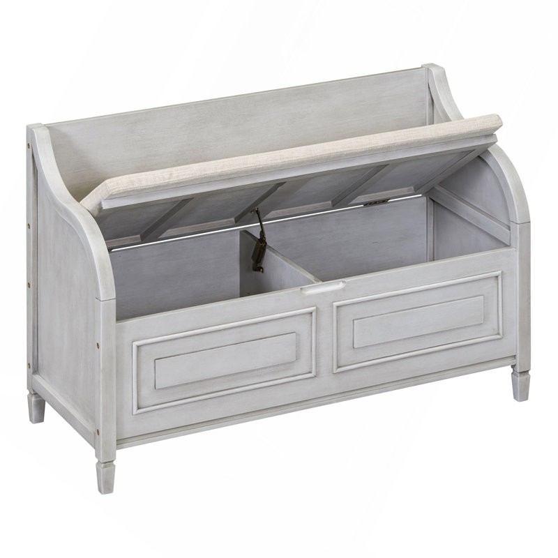 Banc de rangement multifonctionnel en bois massif avec charnière de sécurité, Gray, Gris
