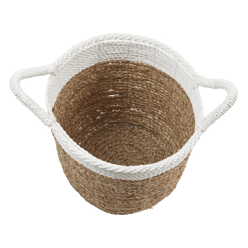 Rustic Beige and White Woven Pandanus Storage Baskets, Set of 3