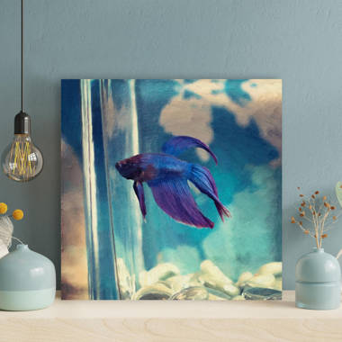 Red and Blue Betta Fish - Wrapped Canvas Painting Rosecliff Heights Size: 12 H x 12 W