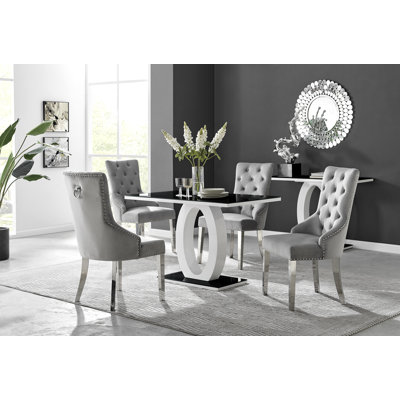 Ensemble de table de salle à manger Scottsmoor Halo de style lustré moderne avec 4 chaises de salle à manger en velours