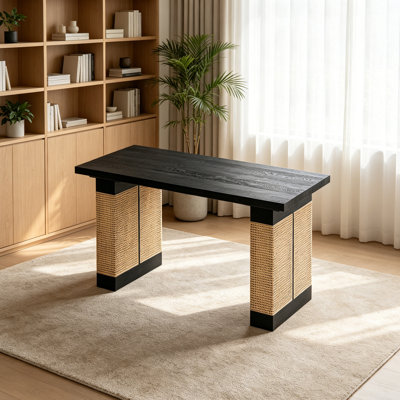 Durable Solid Wood Rattan Multi-functional Desk