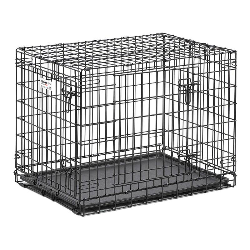 Medium Black Rolling Metal Dog Crate with Tray