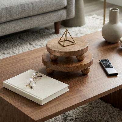 Round Solid Wood Handmade Riser Trays (Set of 2)