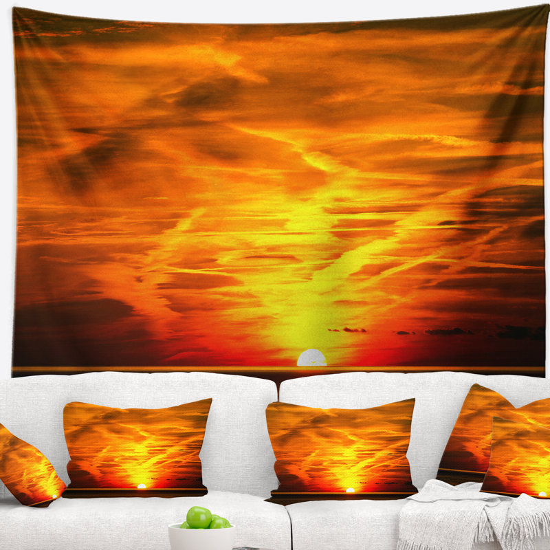 Tapisserie Schafer, coucher de soleil en Ligurie, Italie, H 78 po x l 92 po