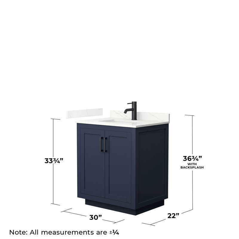Miranda 30" Freestanding Single Bathroom Vanity with Quartz Top, Matte Black, Giotto Quartz, Dark Blue