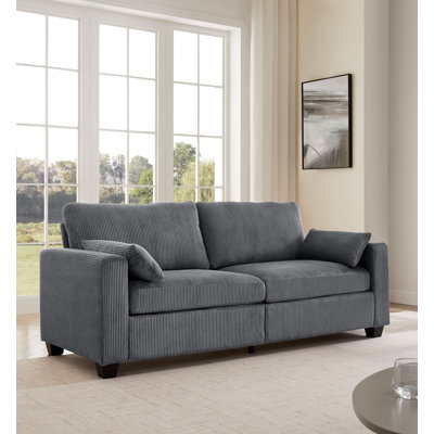 79" Corduroy Sofa Couches For Living Room, 3Seater Sofa With 2 Pillows, Comfy Modern Oversized Loveseat With Medium Firm Cushions For Small Spaces, Apartment