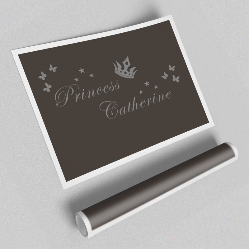 Your Own Name Princess 2 - No Frame Print, 42cm H x 59.4cm W x 1cm D, Dusty Pink