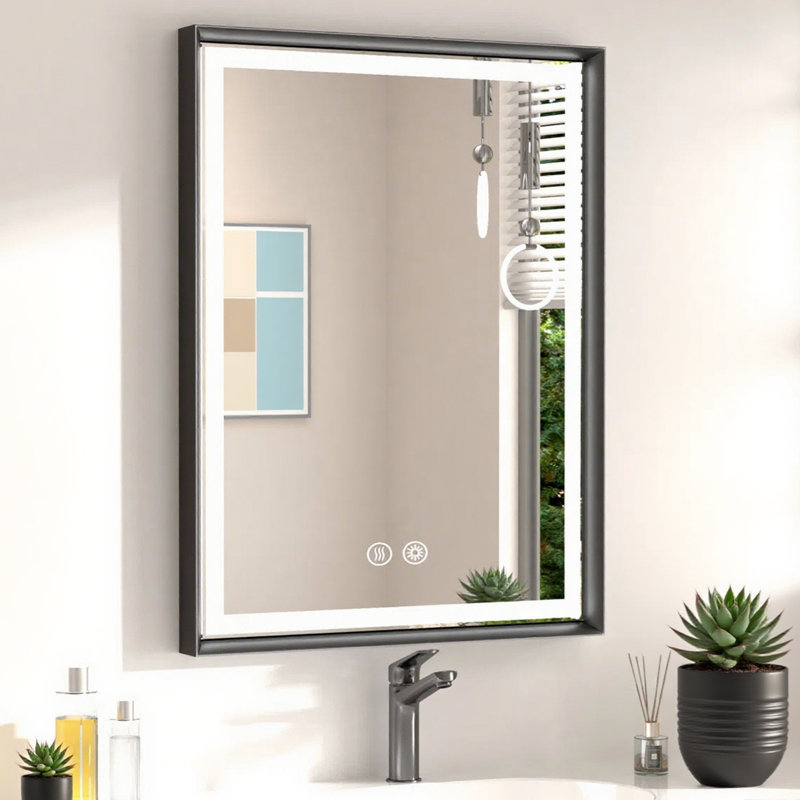 LED Bathroom Vanity Mirror with Anti-Fog and Dimmable Light, Aluminum Frame Wall Mirror, Matte Black, 24" x 32"