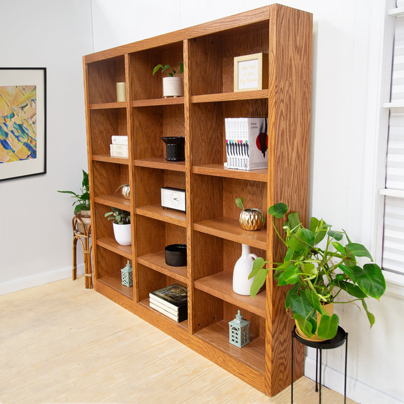 Flannagan 72" H Wood Triple Wide Bookcase with 15 Shelves, Dry Oak