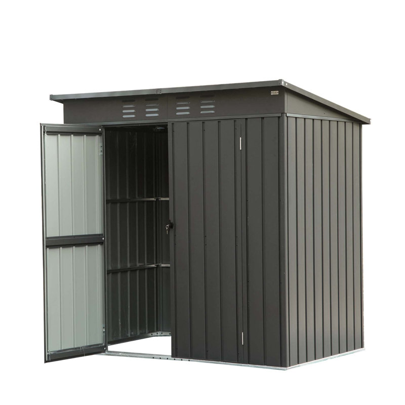 Backyard Storage Shed With Sloping Roof Galvanized Steel Frame Outdoor Garden Shed Metal Utility Tool Storage Room With Latches And Lockable Door (6X4ft)