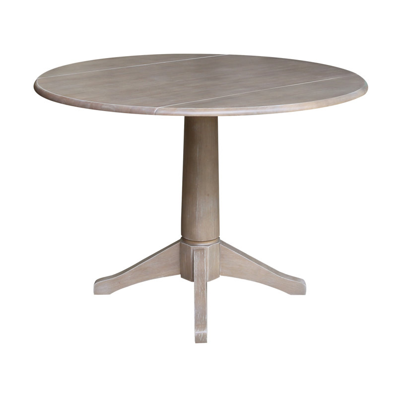 Extendable Round Solid Wood Dining Table, Washed Gray Taupe / Washed Gray Taupe