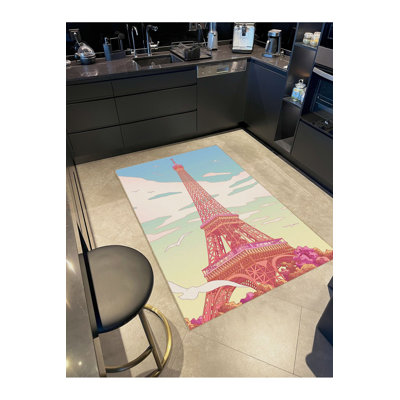 Multi Colour Pastel Toned Eiffel Pattern Woven Base Modern Decorative Machine Washable Area Rug