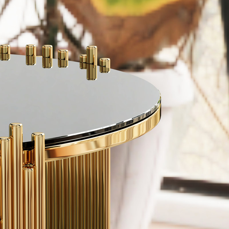 Table basse en acier inoxydable avec plateau en verre trempé noir, hauteur de décor de salon confortable, idéale pour