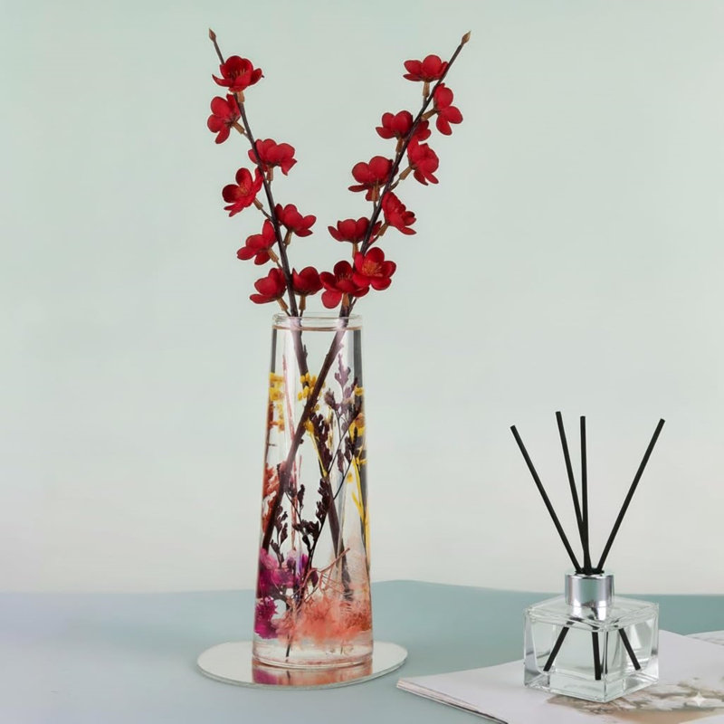  Home Decor Acrylic Liquid 3d Floating Motion Cylinder Oval Flower Vase Boutique Floral Decoration Pink Cherry Blossom, Pink