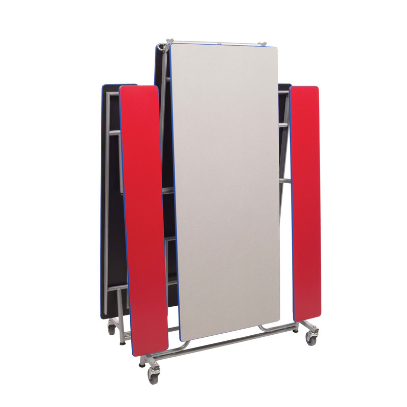 Blue Steel Mobile Bench Cafeteria Table with Particleboard Top