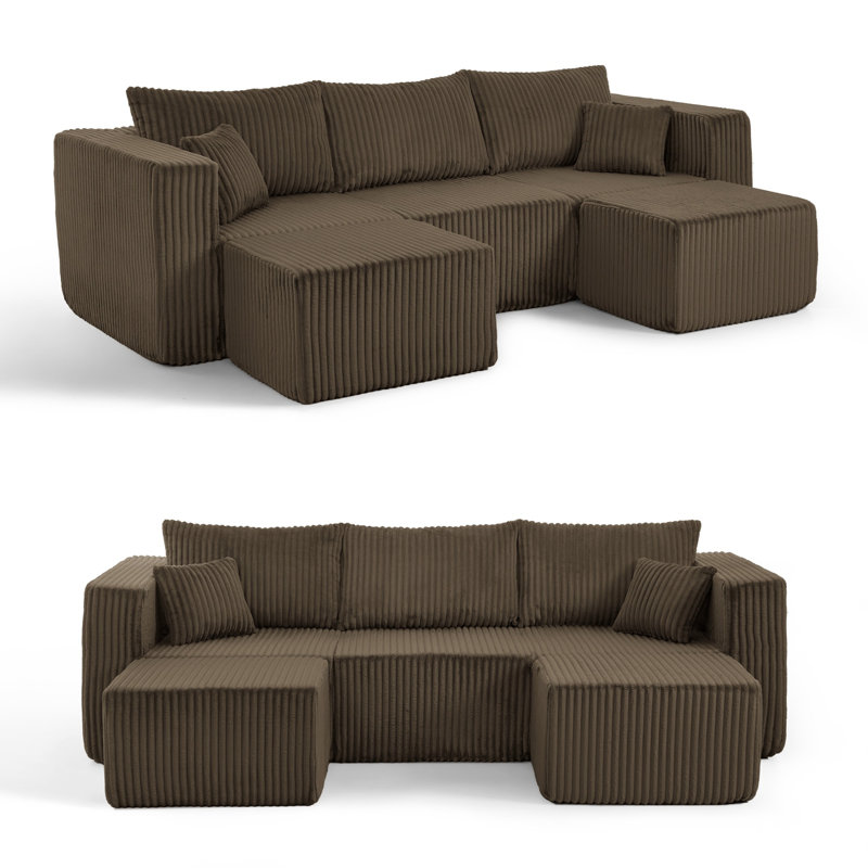 Canapé modulaire compact en forme de U avec repose-pieds, tissu en velours côtelé compact, aucun assemblage requis, conception peu encombrante pour les petits salons et appartements