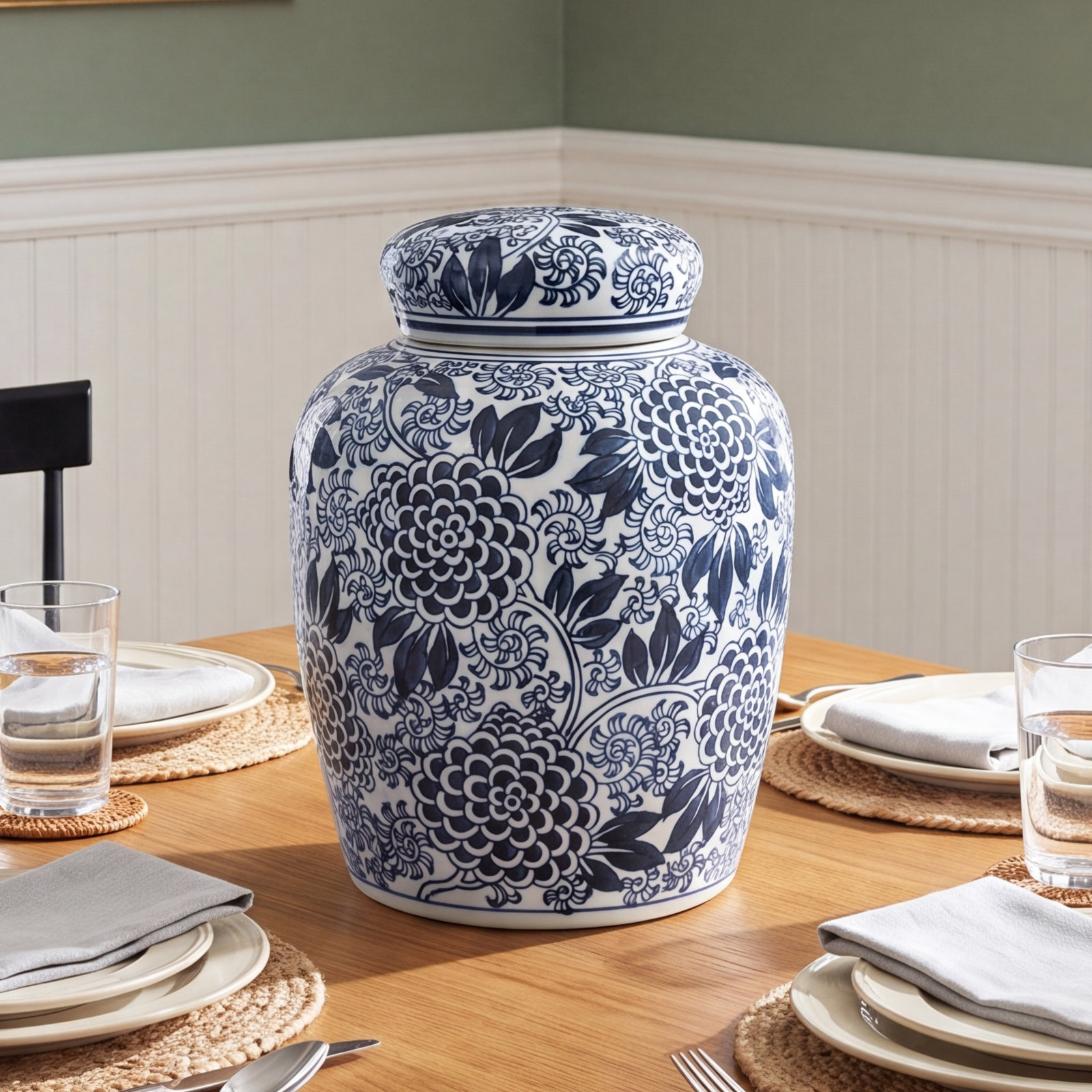 Chadwicks Ceramic Ginger Jar, 8.25'' H x 6.25'' W x 6.25'' D, Navy Blue