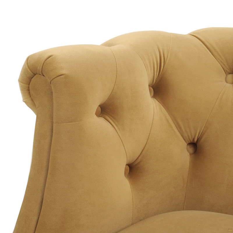 Fauteuil d'appoint capitonné, velours doré, Velours jaune