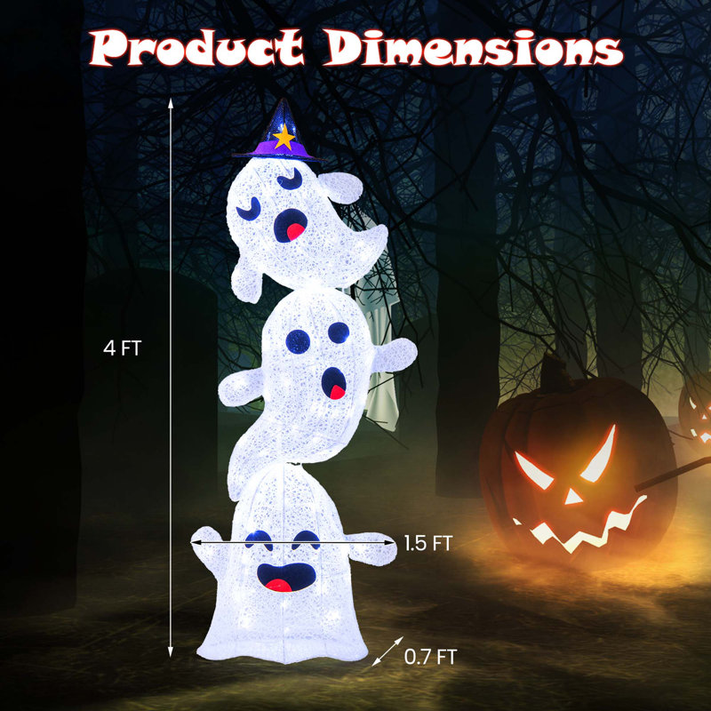 Décoration d'Halloween debout 4 lumières illuminées empilées avec 120 lumières DEL et 4 piquets de sol en métal