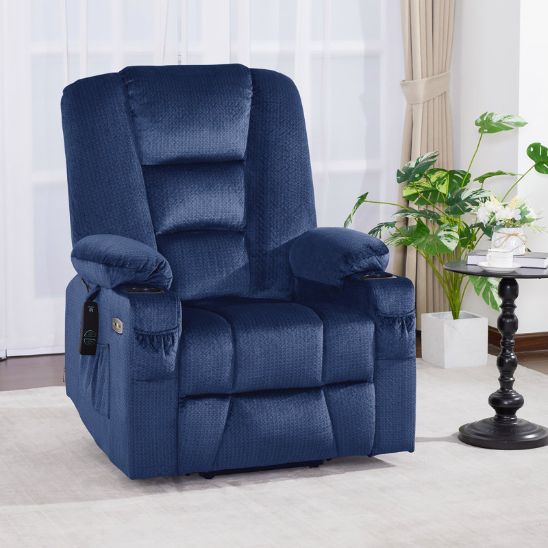 Power Lift Recliner Chair with Massage and Heat, Fabric, Navy Blue