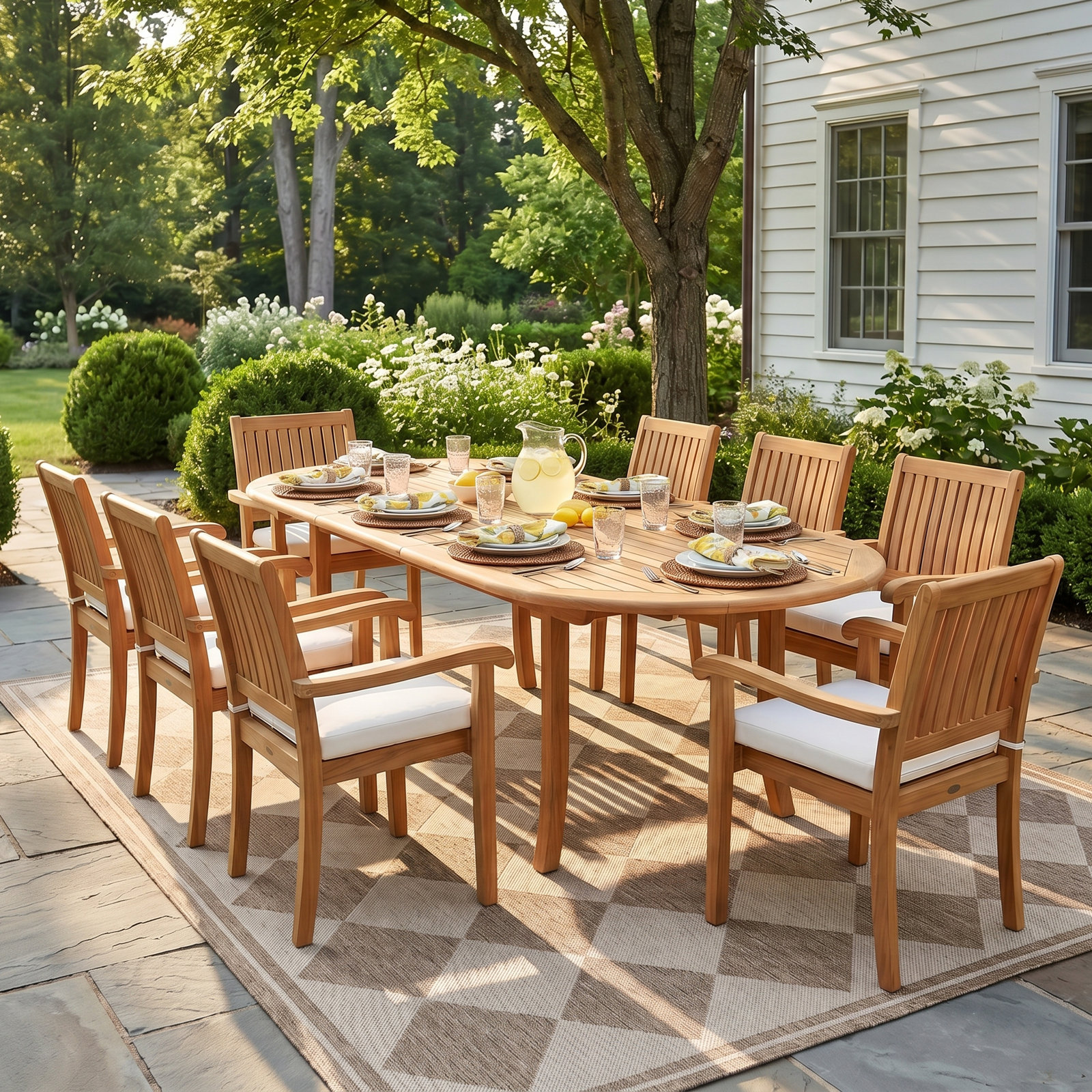 Teddy Teak Patio Dining Set, 30.5" H x 94" L x 40" W