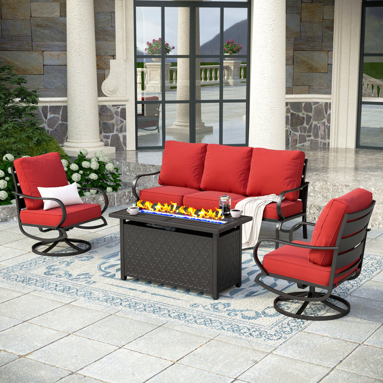 Tapasi 5 - Person Patio Conversation Set with Swivel Lounge Chairs &  Firepit Table