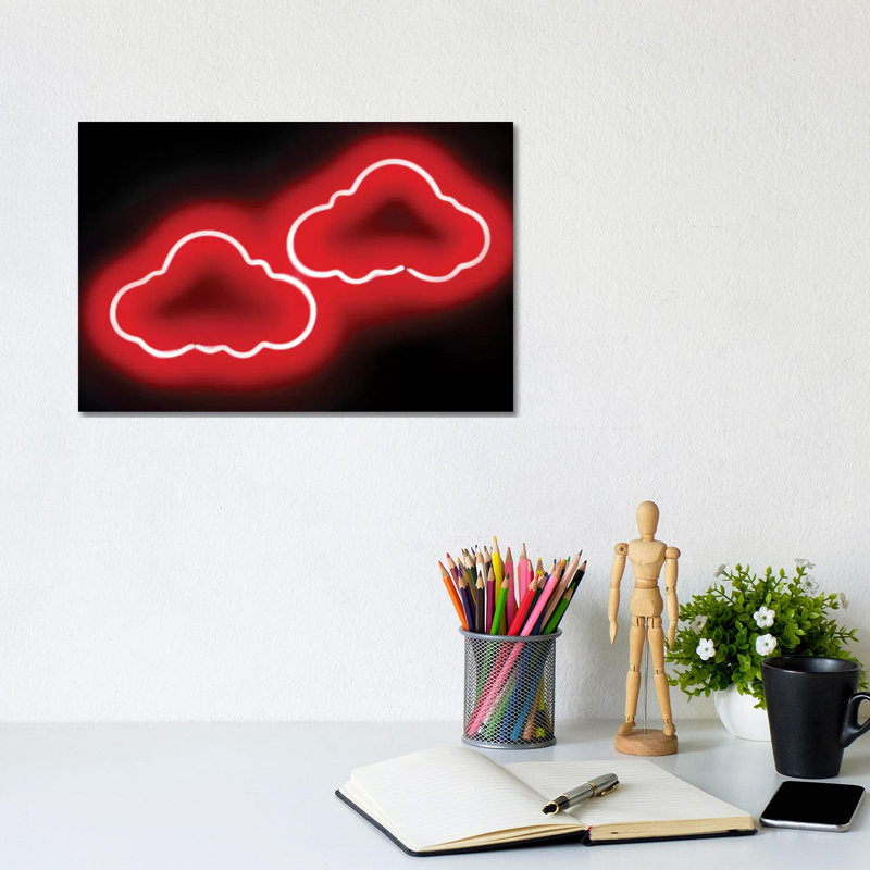 Neon Clouds Red On Black by Hailey Carr - Wrapped Canvas Print, 20.32 cm H x 30.48 cm W