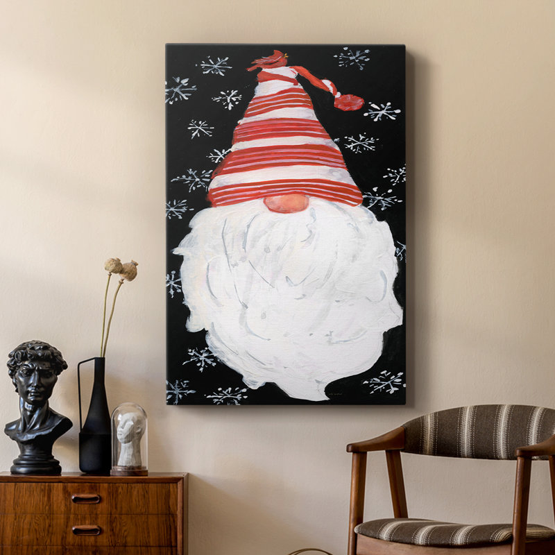 Gnome de neige en hiver - galerie Cavas sur mesure, H 36 po x l 24 po