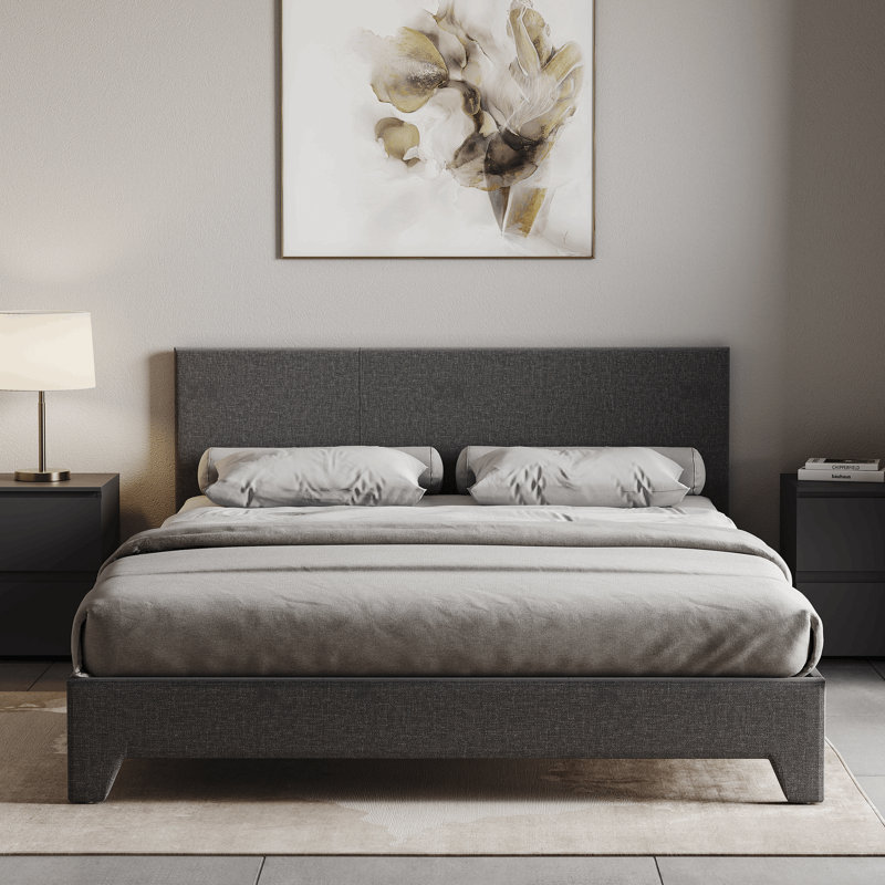 Scipio Upholstered Platform Bed, Dark Grey, Kingsize (5')