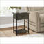 Table basse à 2 niveaux peu encombrante pour le salon, pieds en stratifié bronze foncé et métal noir, facile à assembler