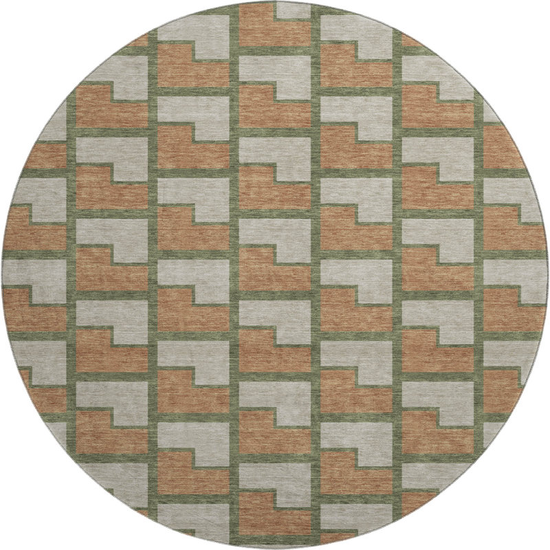 Premium Machine Washable Mayfield AMF2416 Geometric Rug, 8' Round, Copper