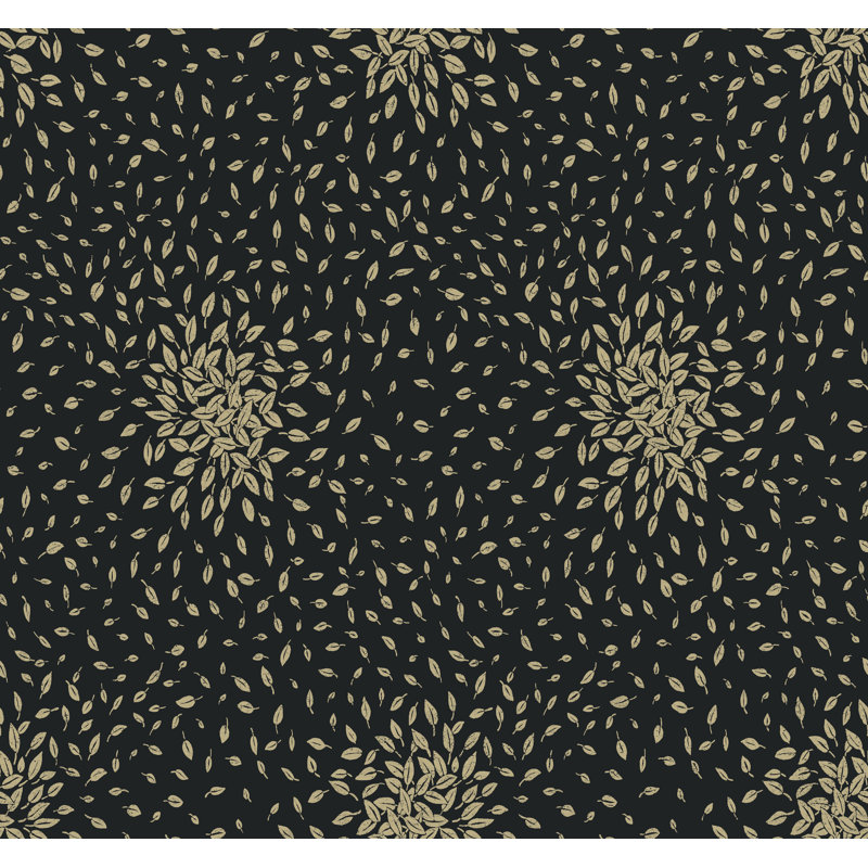 Petite Leaves Floral Metallic Wallpaper Roll, Black/Gold