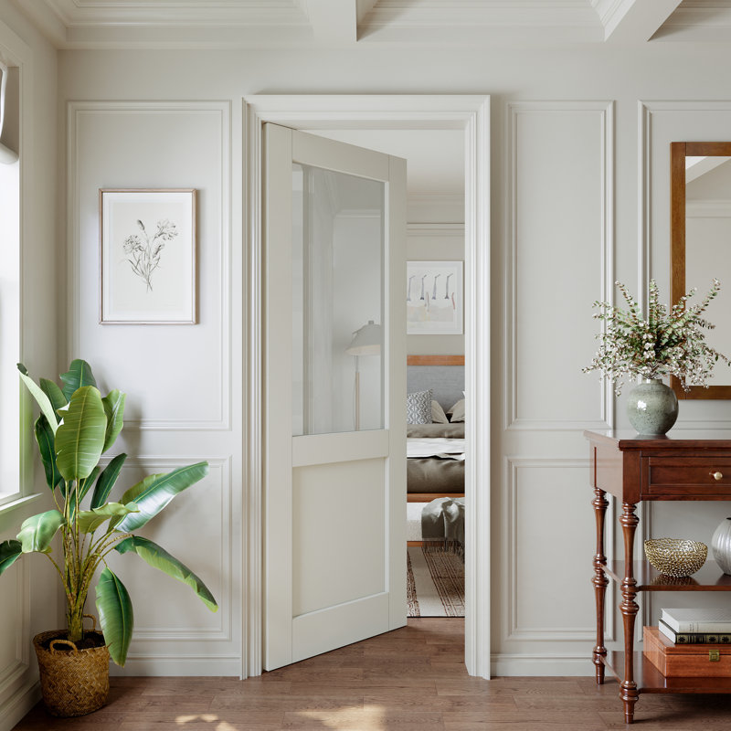 Frosted French Slab Door Primed Interior Living Room Solid Core Standard Door, 28" x 96"